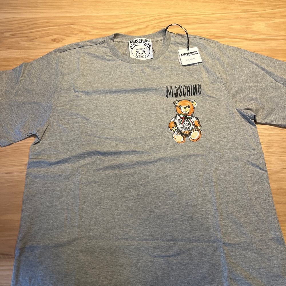 Moschino Couture Gray Tee with Playful Teddy Bear Design